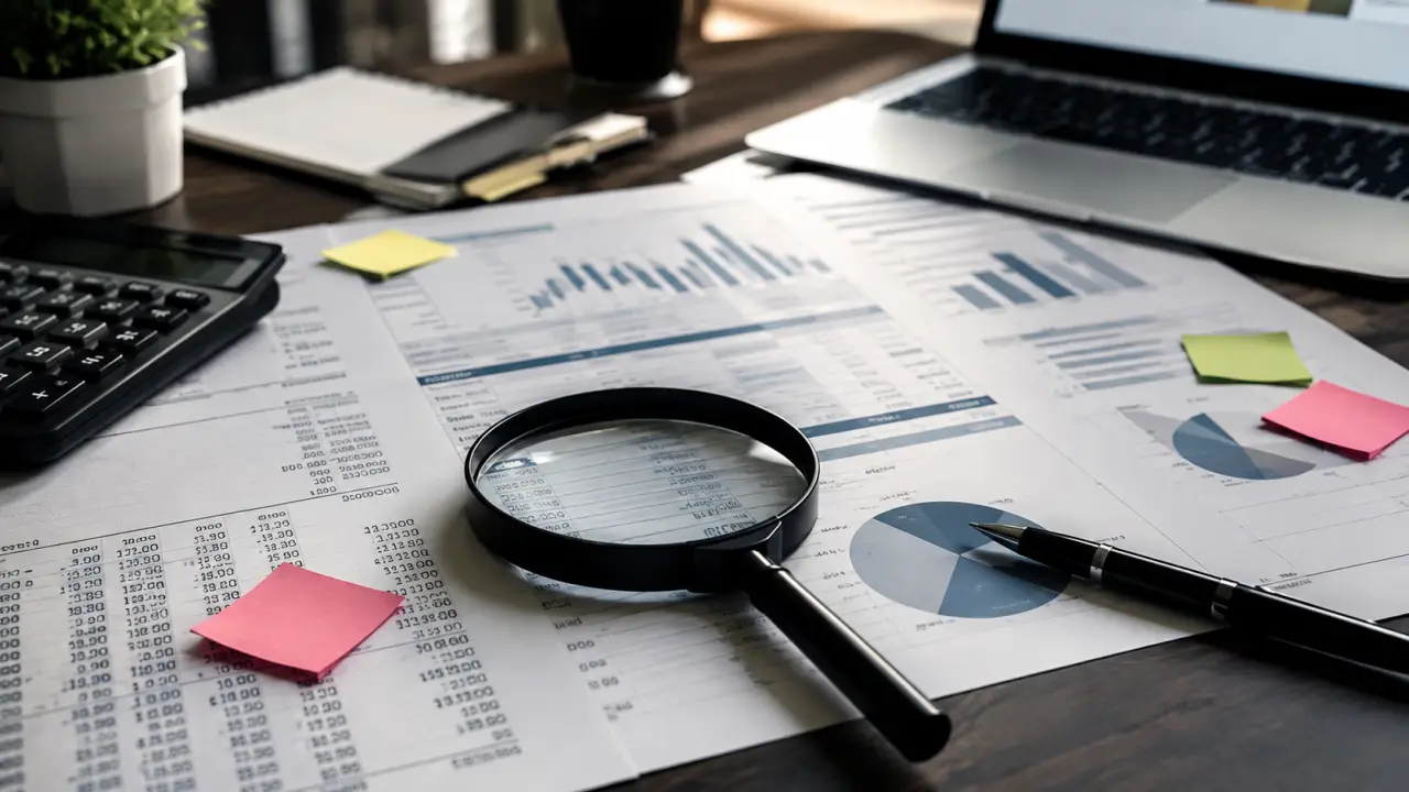Illustration de bilan financier sur fond professionnel