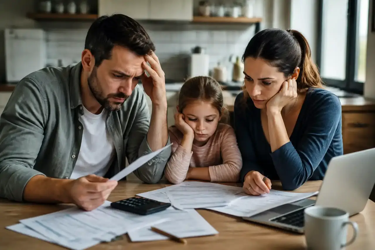 Analyse financière rigoureuse et gestion de budget familial sur une table en bois noble