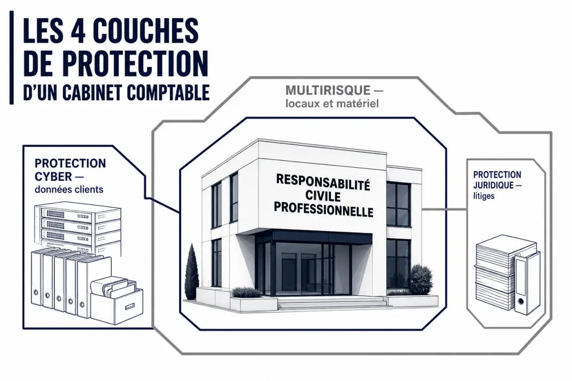 Assurance expert comptable : schéma des garanties responsabilité civile, cyber, multirisque et protection juridique