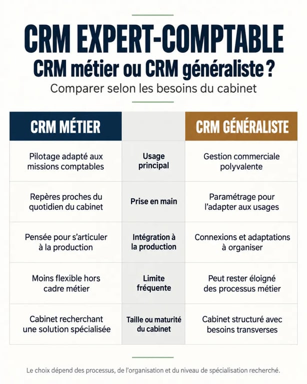 CRM expert comptable métier ou généraliste : comparaison des critères de choix pour un cabinet