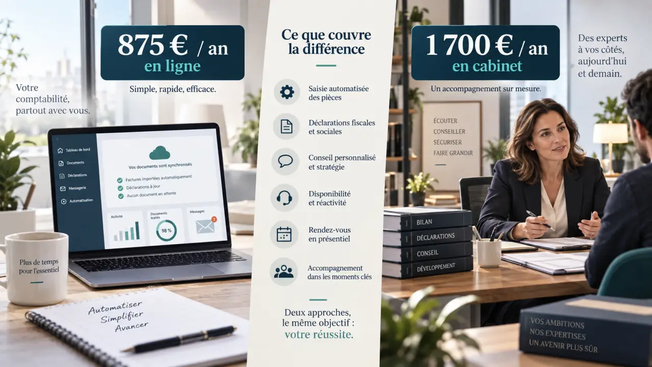 Prix d’un expert-comptable : 875 € en ligne contre 1 700 € en cabinet, que couvre l’écart ?