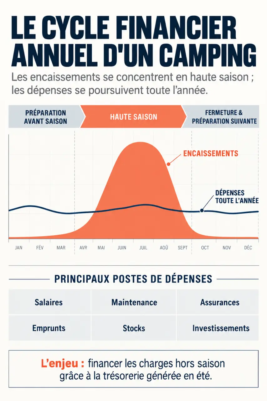 Infographie sur la gestion de votre camping par un expert-comptable et le suivi de la saisonnalité financière