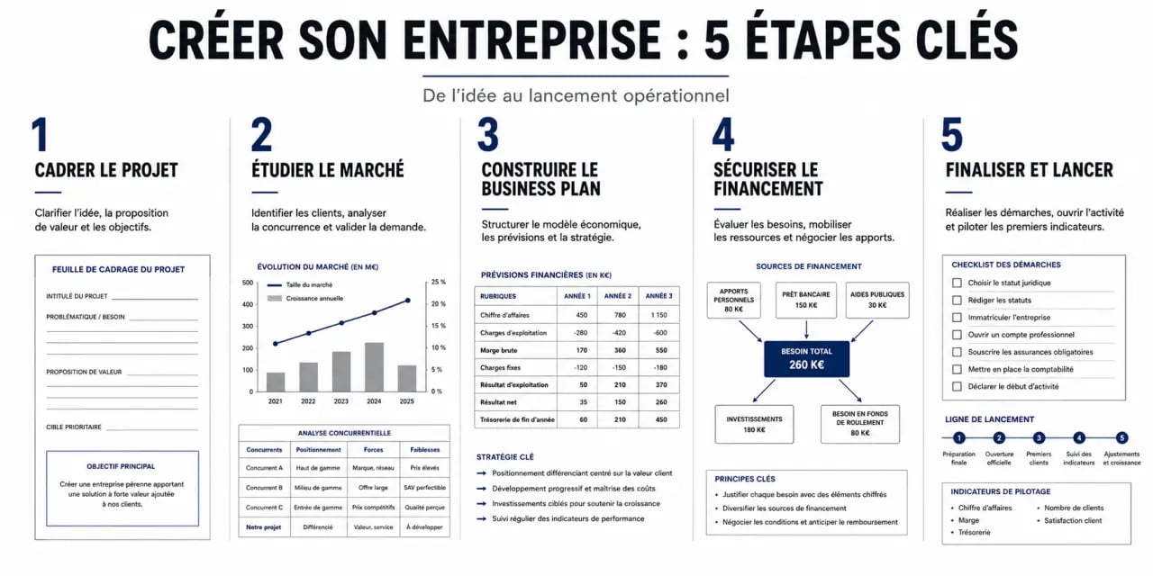 Les 5 étapes de la création d'une entreprise en frise chronologique